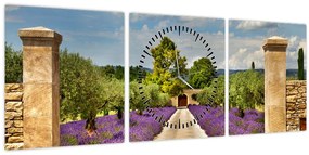 Tablou - Căi de lavandă (cu ceas) (90x30 cm)
