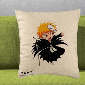 Perna Personalizata Bleach Ichigo Chibi cu Masca, 40x40 cm, Bej, Husa Detasabila, Perna Inclusa, BEKZ®