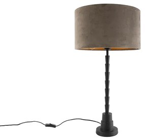 Lampă de masă Art Deco neagră 35 cm nuanță catifea taupe - Pisos