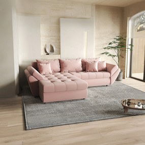 Colțar extensibil dumonde cu ladă de depozitare si sezut confortabil din spuma high-density, Loana Royal Pink 270x185 cm