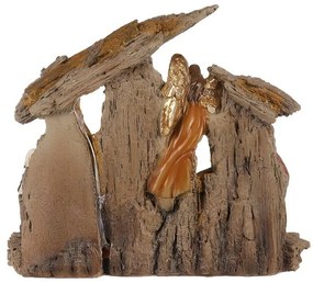 Decorație de Crăciun Betleem cu trei magi și înger, poliresină, LED, maro, 20x23x7cm