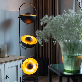 Lampă de podea industrială neagră cu auriu 3 lumini - Magnax