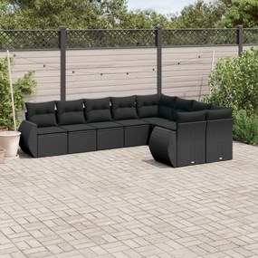 3254172 vidaXL Set mobilier de grădină cu perne, 9 piese, negru, poliratan