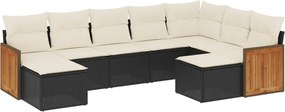 vidaXL Set mobilier de grădină cu perne, 9 piese, negru, poliratan