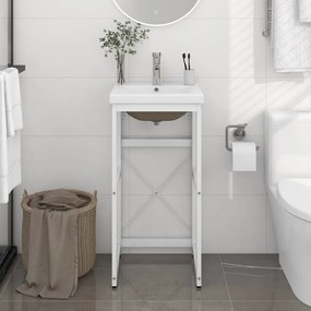 Cadru chiuveta de baie, cu lavoar incorporat, alb, fier Alb, 40 x 38 x 83 cm
