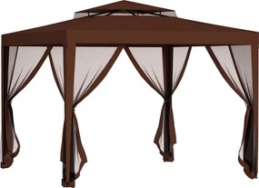 Outsunny Tonnelle barnum de grădină 3L x 3l m cu 4 plase de țânțari detașabile - dublu acoperiș - maro | Aosom Romania