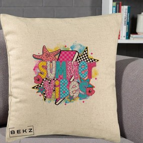 Perna Decorativa Summer Vibes Colorata, 40x40 cm, Bej, Husa Detasabila, Perna Inclusa, BEKZ®