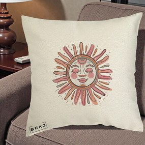 Perna Decorativa Soare Roz Tribal, 40x40 cm, Ecru, Husa Detasabila, Perna Inclusa, BEKZ®