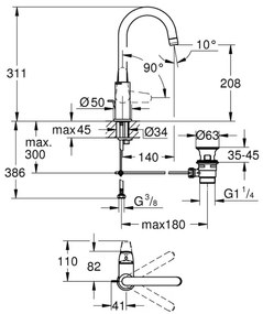GROHE 24330001 - baterie pentru lavoar EUROSMART, mărimea L, crom lucios