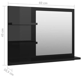 Oglinda de baie, negru extralucios, 60 x 10,5 x 45 cm, PAL negru foarte lucios