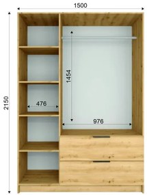 Dulap cu oglindă VISTA 150x215 cm, stejar artisan/grafit