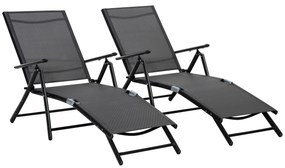 Outsunny Set 2 Sezlonguri de Gradina Pliabile, Spatar Reglabil, Cadru din Aluminiu, Confortabil, Negru, Ideal pentru Relaxare | Aosom Romania