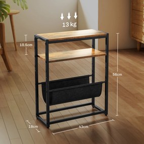HOMCOM Măsuță De Living Îngustă cu 2 Rafturi, Suport Reviste V, PAL Oțel, 43x18x56 cm, Maro Rustic | Aosom Romania
