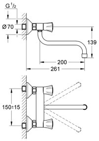 GROHE 31187001 - Baterie pentru chiuvetă COSTA L, montare pe perete, 200 mm, crom lucios