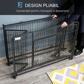 PawHut Cusca Caini Pliabilă Mobilă cu 4 Roți și Mâner 125x76x81cm Ușor de Transportat | Aosom Romania