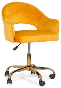 Scaun pentru birou din catifea cu baza aurie OFF 640 galben