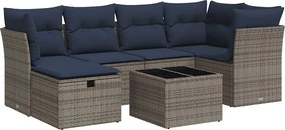 vidaXL Set canapele de grădină, 7 piese, cu perne, gri, poliratan