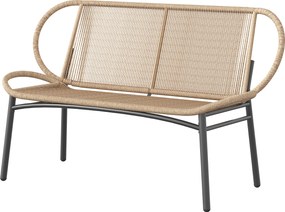 Outsunny Bancă de grădină 2 locuri, banc exterior din rășină împletită cu cadru metalic, rezistent la intemperii, natural | Aosom Romania