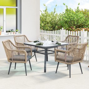Outsunny Set 2 Scaune de Grădină din Ratan PE cu Perne Moi Lavabile și Brațe, Scaune pentru Dining Exterior din Oțel, pentru Terasă, Balcon, Grădină, Exterior, 54x65x80cm, Gri Închis | Aosom Romania