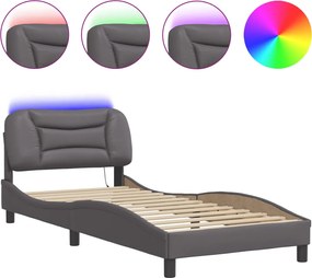 vidaXL Cadru de pat cu LED fără saltea, Hvar, gri, 90x190 cm