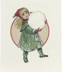 Lavetă artizanală din bumbac cu motiv de iarnă de Jenny Nyström, multicolor, 17×20 cm, „Snowball"