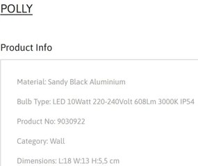 Aplica LED iluminat ambiental perete exterior IP54 POLLY negru