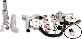 Kit sistem scurgere Franke finisaj inox lucios pentru chiuvete cu 2 cuve
