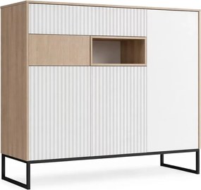 Comodă Bliwon 149 cm cu sertare - herringbone scandi/alb mat