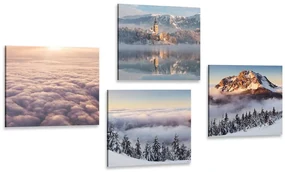 Set tablouri natura de iarnă cu nori