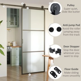 HOMCOM Set feronerie ușă culisantă, oțel carbon, suport 100 kg, pentru uși lemn 3.5-4.5 cm | Aosom Romania