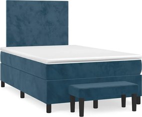vidaXL Pat box spring cu saltea, albastru închis, 120x200 cm, catifea