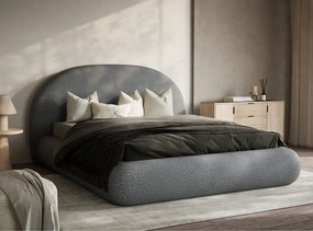 Pat matrimonial gri tapițat cu spațiu de depozitare cu somieră 160x200 cm Maumere – Maison de Rêve