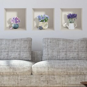 Set 3 autocolante 3D pentru perete Ambiance Purple Bouquets