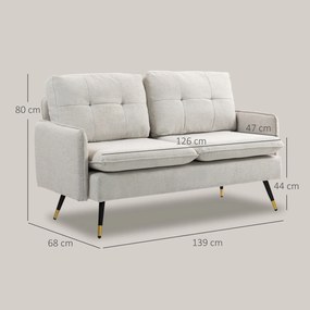 HOMCOM Divano 2 Posti in Tessuto Effetto Lino con Braccioli e Cuscini Imbottiti, Divanetto 2 Posti Moderno con Gambe in Acciaio, per Ufficio, Soggiorno, Salotto e Camera da Letto, 139x68x80 cm, Crema | Aosom Romania