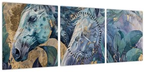 Tablou - Cai cu fundal auriu (cu ceas) (90x30 cm)