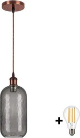 Brilagi - Lustră LED suspendată pe cablu RETRO GLASS 1xE27/60W/230V diam. 14 cm cupru/gri fumuriu