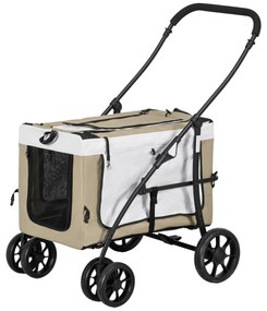 PawHut Cărucior pliabil animale câine pisică landou detașabil pentru umăr 4 roți 81 x 58 x 97,5 cm kaki | Aosom Romania