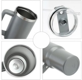 Cană termică cu pai TERMOS 1000 ml, gri