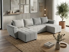 Coltar extensibil in forma de U LIVARO 305x140 cm, gri deschis