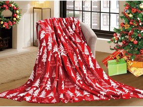 Patura microplus de Craciun CHRISTMAS TREES rosu Dimensiune: 160 x 200 cm