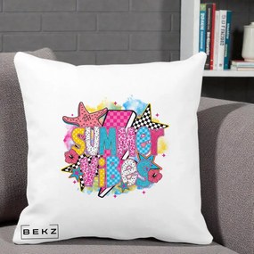 Perna Decorativa Summer Vibes Colorata, 40x40 cm, Alba Mata, Husa Detasabila, Perna Inclusa, BEKZ®