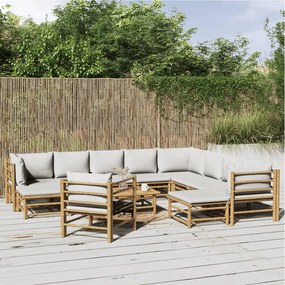 3155098 vidaXL Set mobilier de grădină cu perne gri deschis, 12 piese, bambus