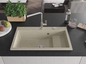 Mexen Omar chiuvetă de granit cu 1 compartiment 800 x 480 mm, bej, sifon crom - 6520801005-69