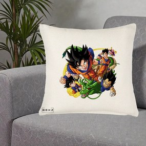 Perna Personalizata Dragon Ball Goku si Shenron Actiune, 40x40 cm, Crem Reliefat, Husa Detasabila, Perna Inclusa, BEKZ®