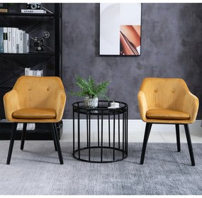HOMCOM Set de 2 scaune pentru sufragerie cu cotiere, scaune pentru bucatarie tapitate cu catifea cu picioare din lemn, 54x56x74cm, galben