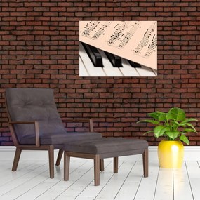 Tablou pe sticlă cu pian și notele muzicale (70x50 cm)