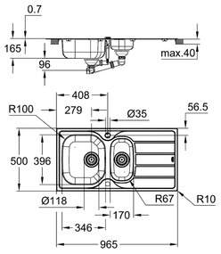 GROHE 31564SD1 - Chiuvetă K200 965 × 500 mm inox