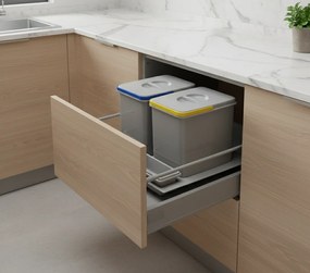 Coș gunoi încorporabil în sertar, Ecomax Praktico 600, colectare selectivă, 2 x 12 l Plastic, Gri, L:510 mm; A:475 mm; H:230 mm, 600 mm