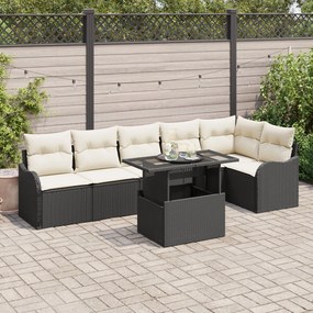 vidaXL Set de canapele pentru grădină cu pernă 7 pcs Negru Rattan poli