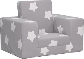 vidaXL Canapea extensibilă de copii, gri deschis cu stele, pluș moale